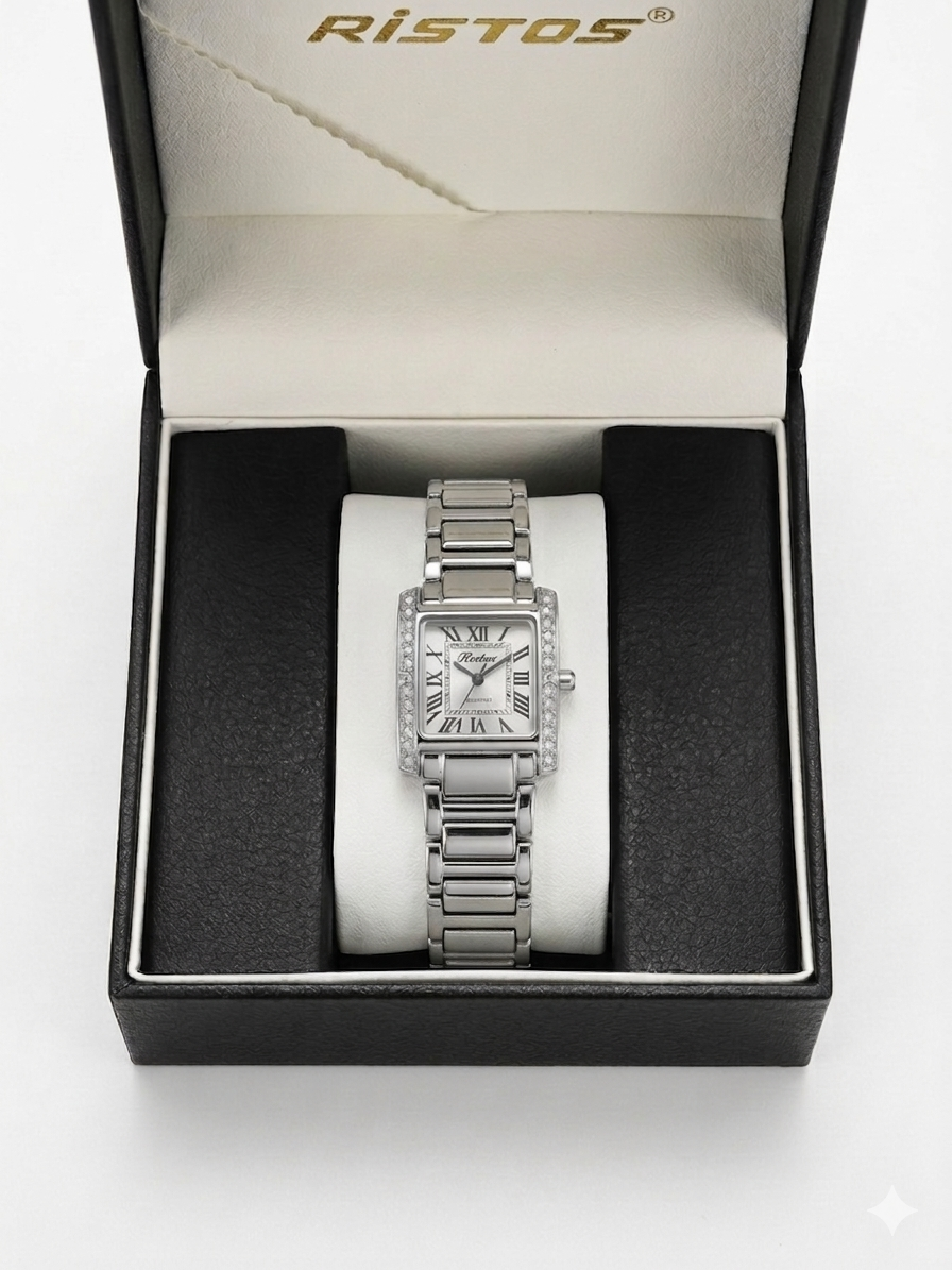 Heritage Petite Tank Watch – Alabaster Dial & Polished Silver Finish