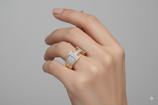 Signature "H" Pavé Ring Bold Initial Statement Band