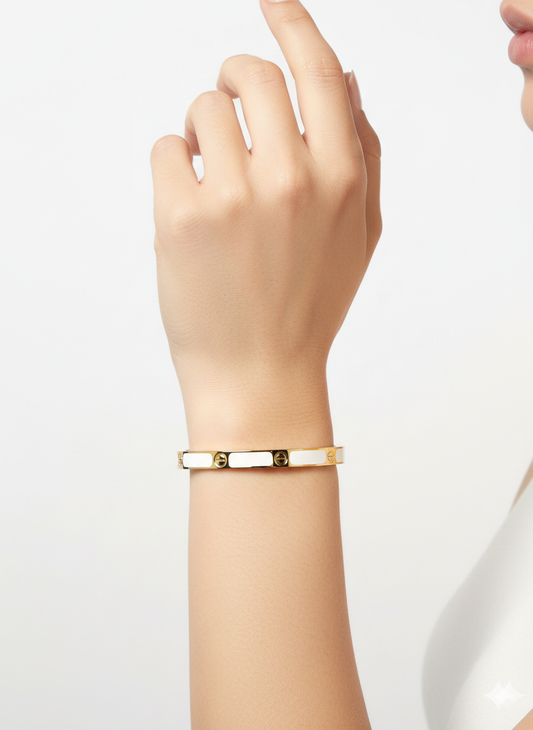 Bangle Fluted Architectural white and gold Bracelet