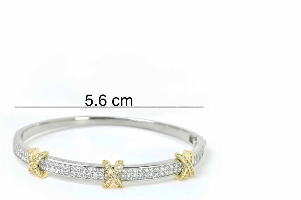 Cross-Link Bangle – Silver & Gold Two-Tone Brilliant Statement Cuff