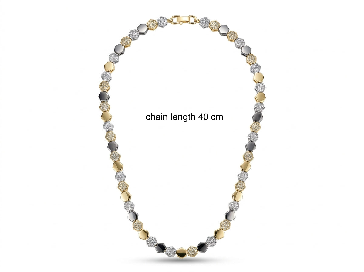 Hexa-Glow Honeycomb Necklace – Mixed Metal Pave Geometric Chain