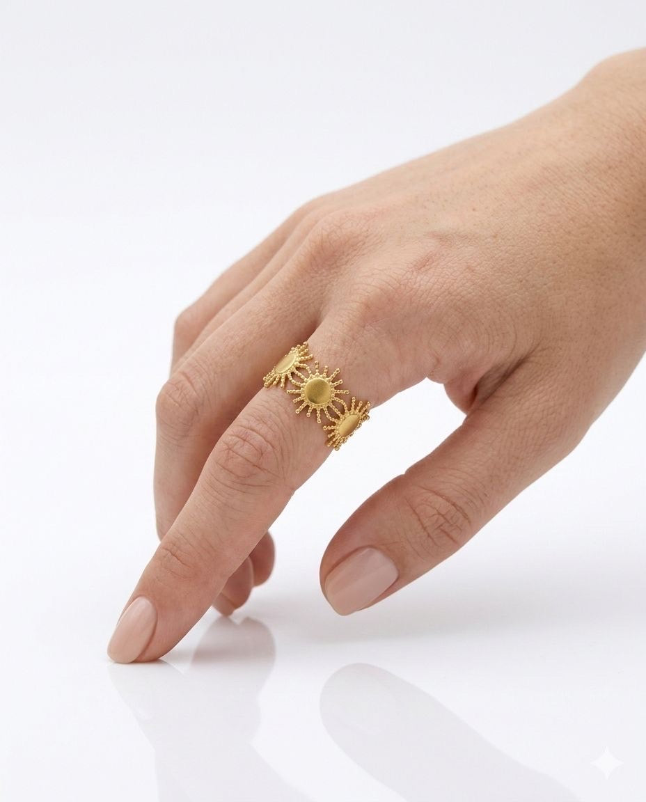 Aura Solis Sunburst Ring Filigree Celestial Band