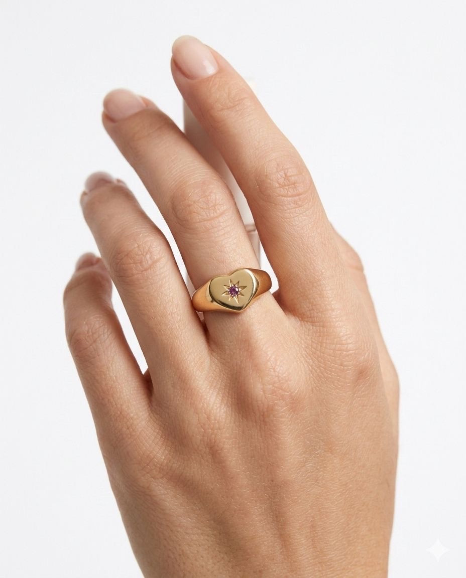 Heart Signet Ring – with stud Star