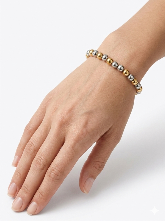 Aura Two-Tone Spherical Bracelet – Mixed-Metal High-Polish Bead Chain