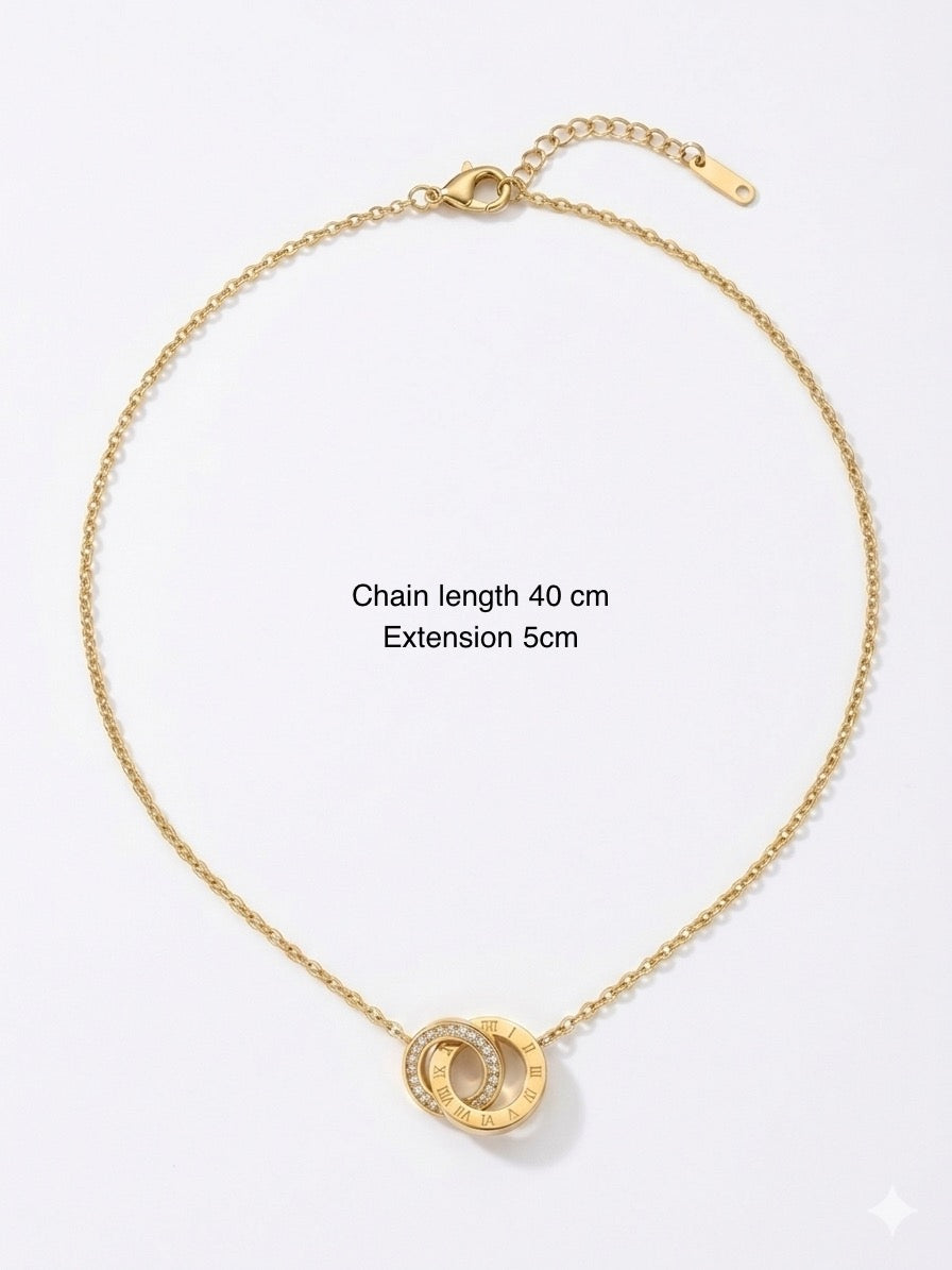 Roman Interlocking Infinite Necklace – Double Circle Pendant