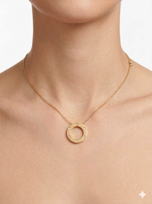 Gold Eternity Circle Necklace – Crystal Inset Pendant