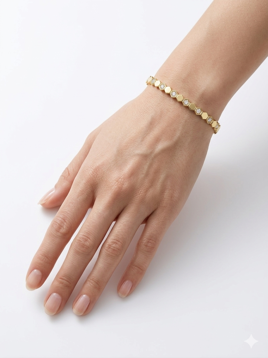 Honeycomb Pave Bracelet Hexagonal Link Statement