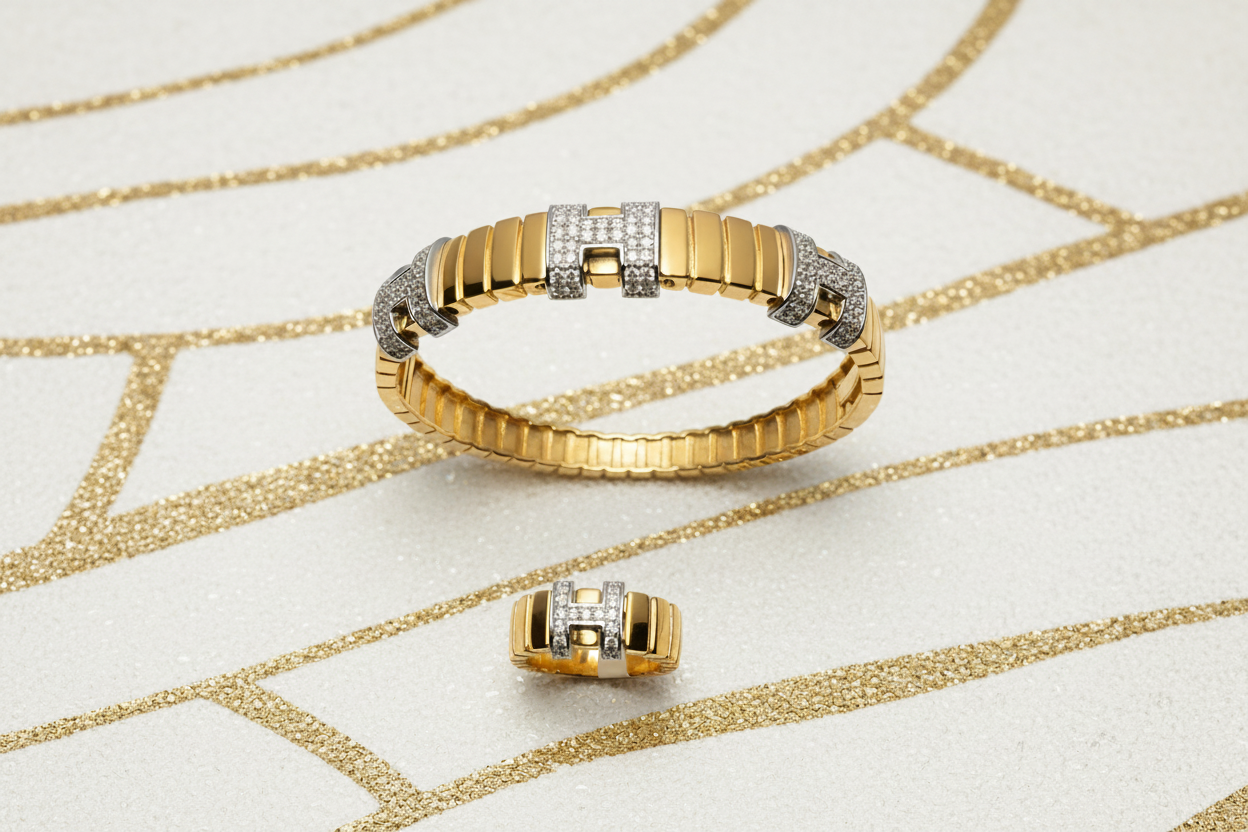 H-Legacy" Ribbed Duo – Architectural Bracelet & Ring Set