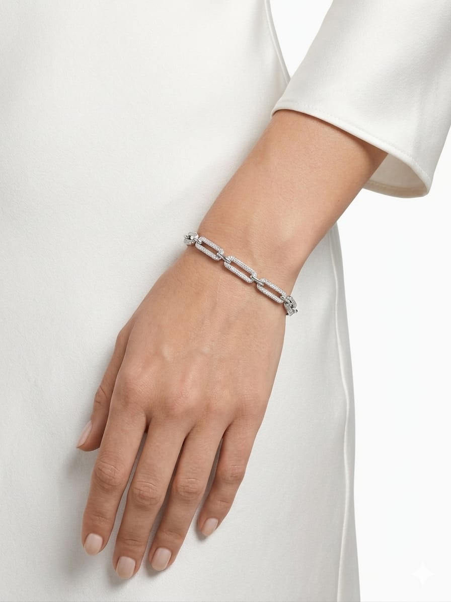 Paperclip Link Bracelet Silver Rhodium Statement Chain