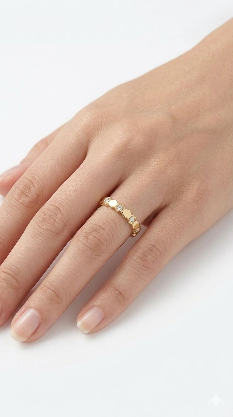 Hexagonal Ring with Crystal Accents
