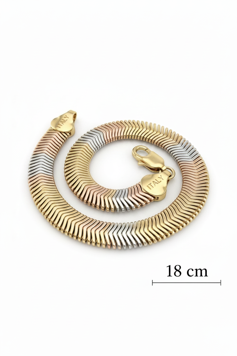 Italian-Style Textured Herringbone Cobra Bangle Bracelet