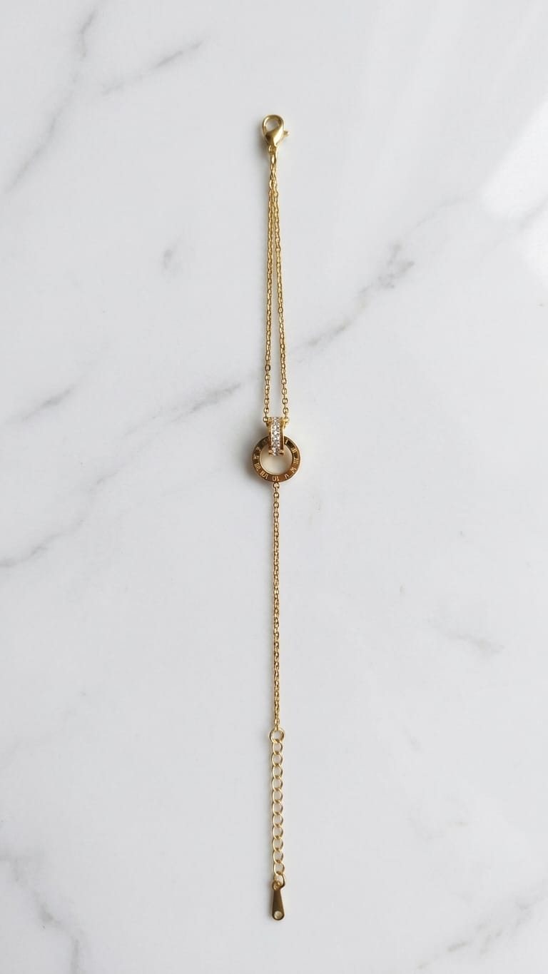 Roman Numeral & Crystal Ring Charm Bracelet