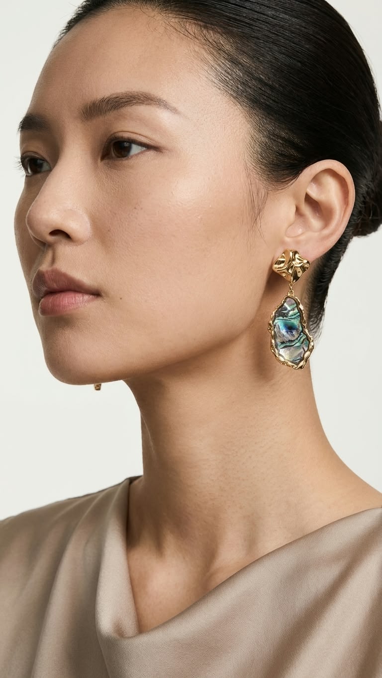 Gold Iridescent Resin Shell Drop Earrings