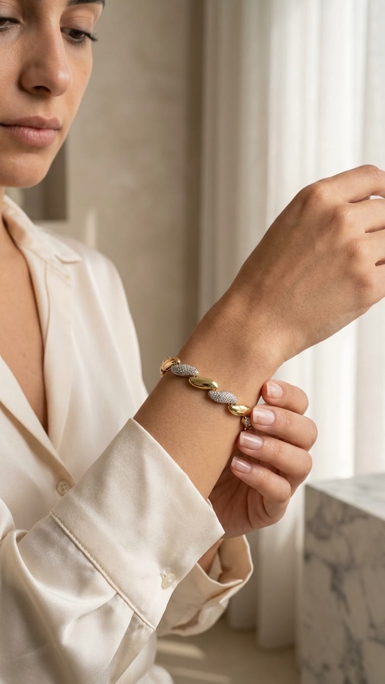 Polished Link Statement Bracelet mix gold and silver