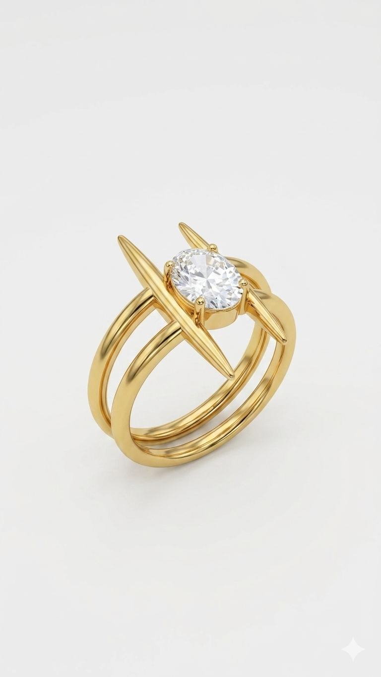 Spike Accent Double-Band Solitaire Ring
