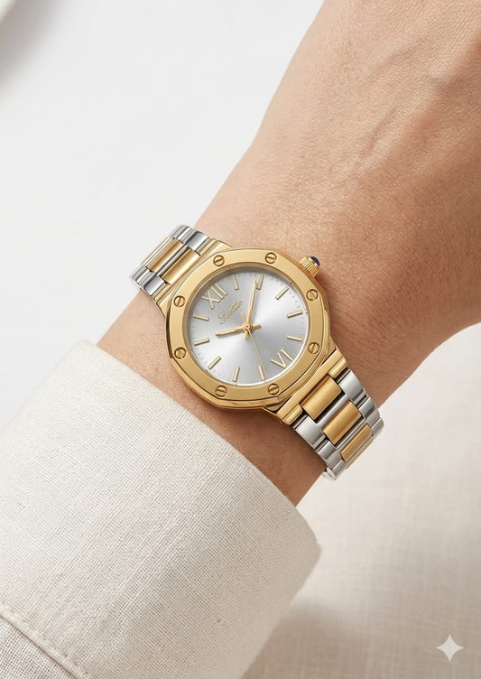 Women's Two-Tone Stainless Steel Watch with Octagon Bezel