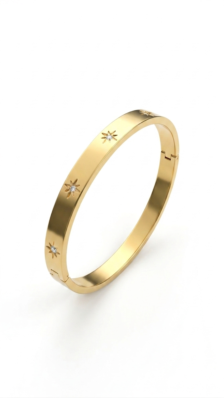Celestial Starburst Engraved Oval Hinge Bangle