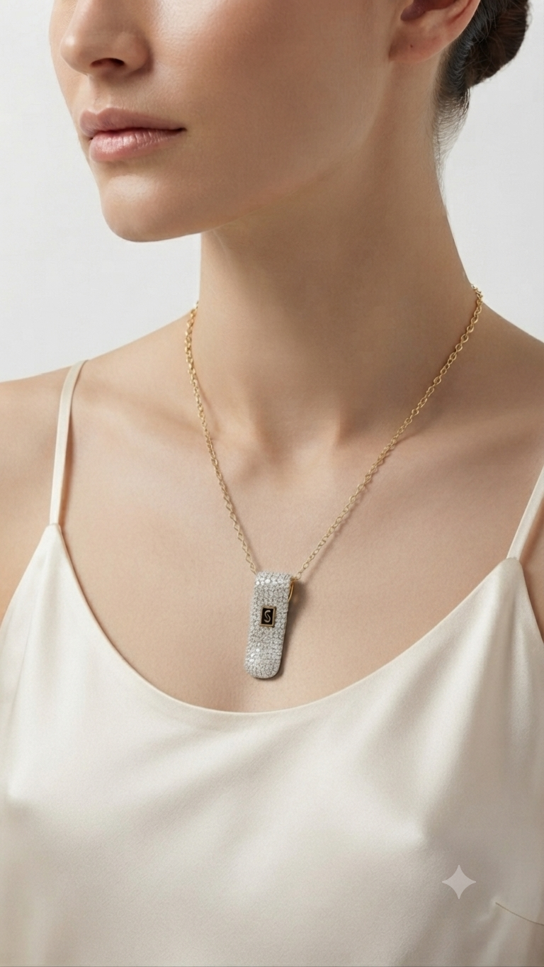 Pavé silver Crystal Statement Pendant Necklace