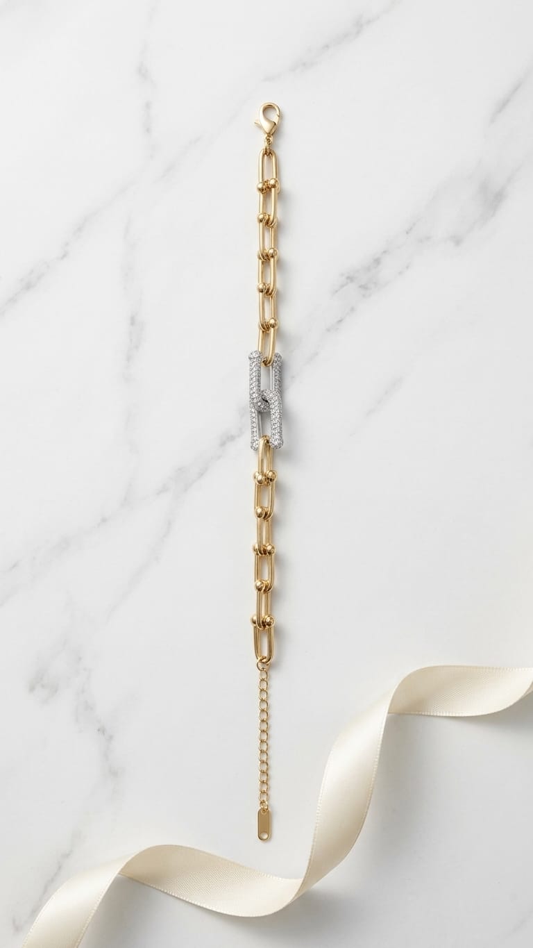 Two-Tone Statement Link Bracelet with Crystal Pavé