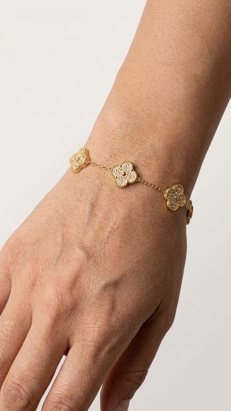 Multi-Clover Charm Bracelet with Pavé Crystal Accents