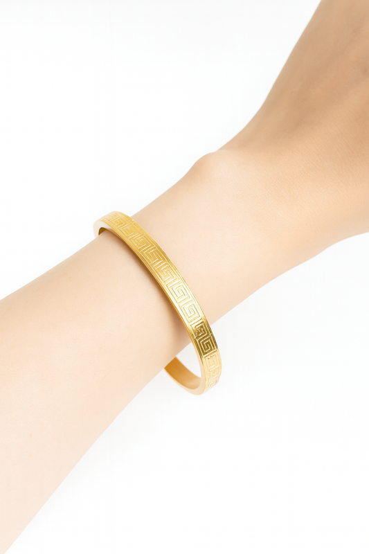 Greek Key Bangle - Stainless Steel