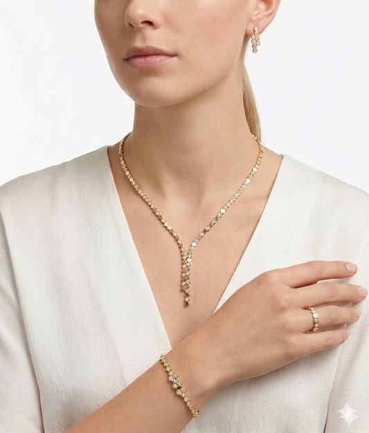 Hexagonal Honeycomb Jewelry Set - Gold & Pavé