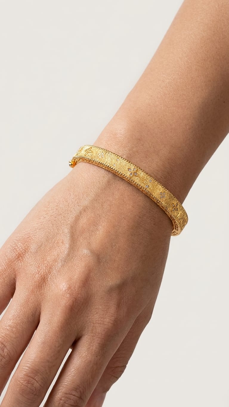 Textured Floral Pavé Bangle with Lattice Detail