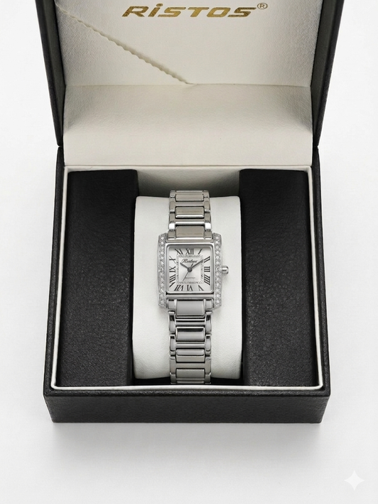 Heritage Petite Tank Watch – Alabaster Dial & Polished Silver Finish