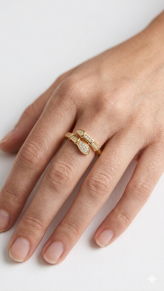 Serpentine Bypass Ring Pavé Crystal Wrap Band