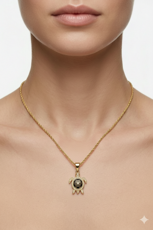 Guardian Necklace Onyx & Crystal Turtle Medallion