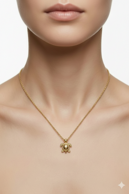 Gilded Mariner Necklace Sculptural Turtle Medallion