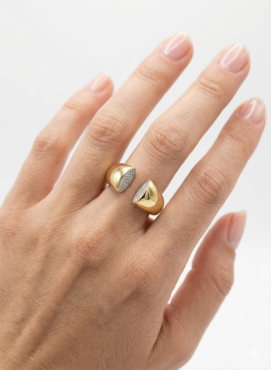 Bypass Ring – Gold & Pavé Diamond Sculptural Band
