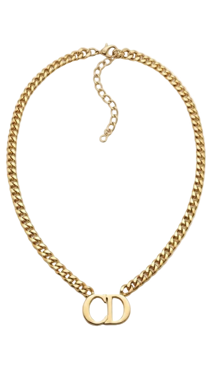Monogram Curb Chain Necklace – Bold Gold Statement