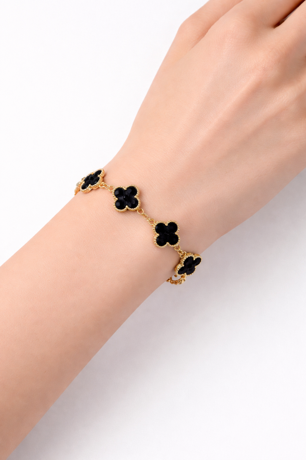 Clover Bracelet – Five-Motif Black Inlay Chain