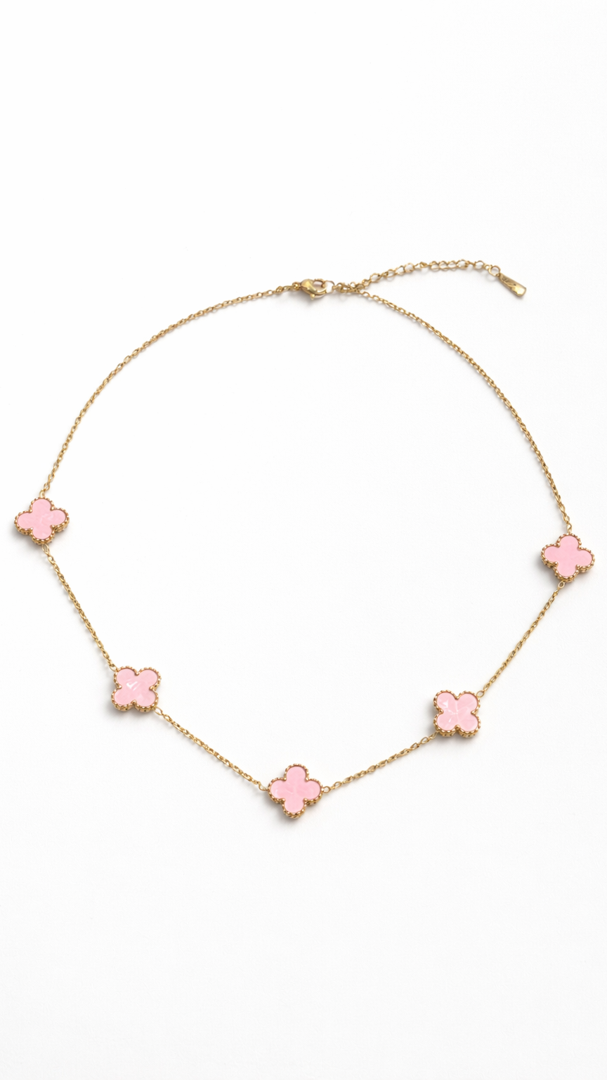 Clover Necklace– Gold Pink Lucky Motif Necklace