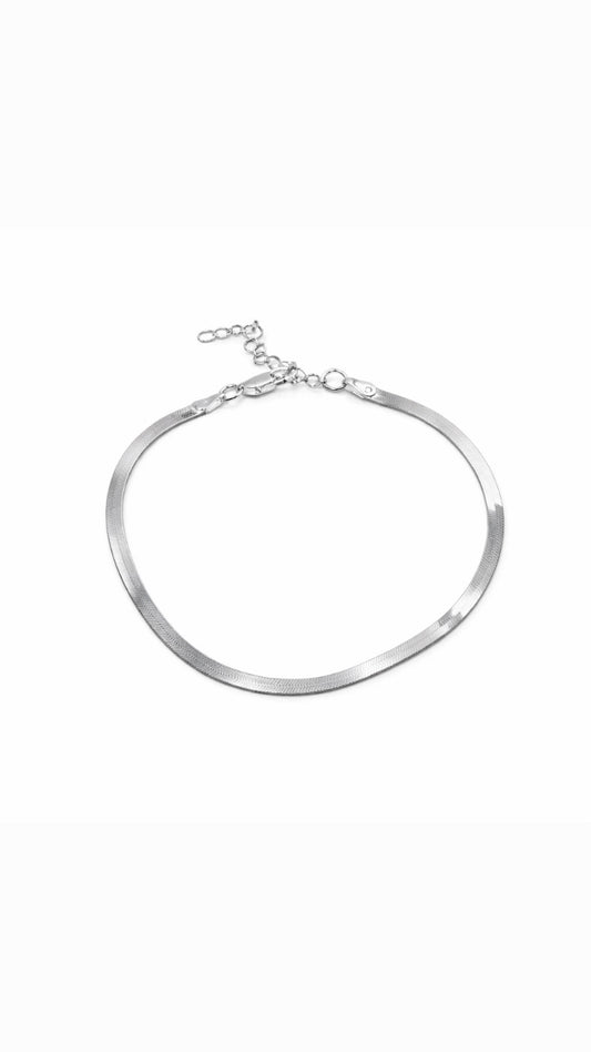 Silver Serpentine Herringbone Bracelet – Polished Liquid-Metal Flat Chain