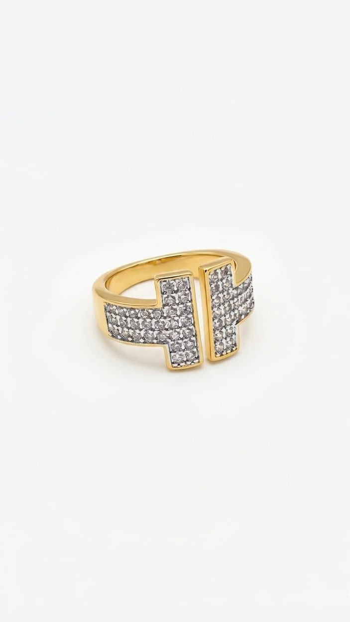 The Aria Double-T Pavé Ring – Geometric Statement Band