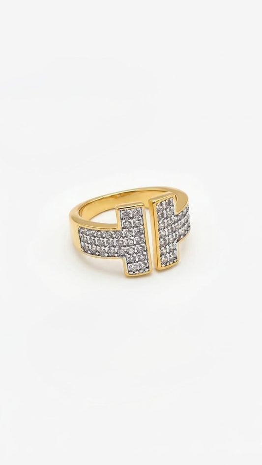 The Aria Double-T Pavé Ring – Geometric Statement Band