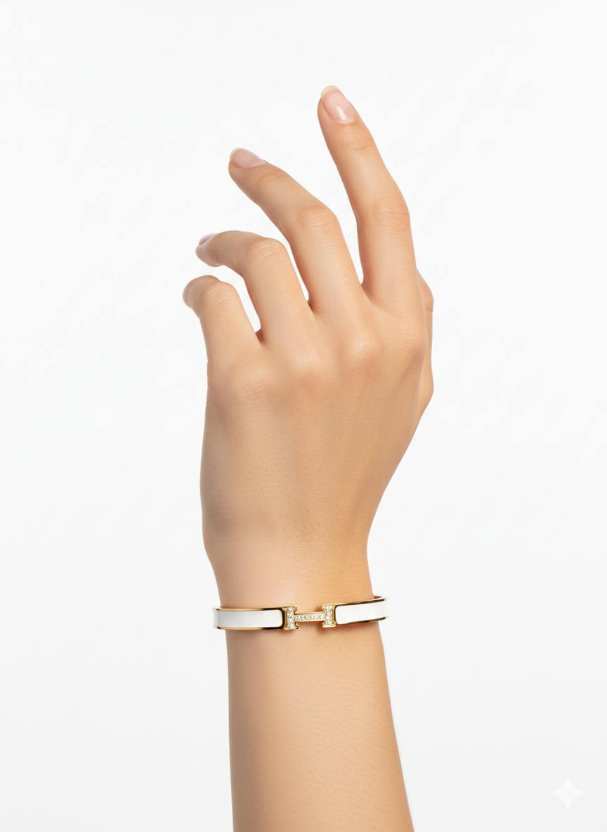 Grand H Enamel Bangle – Statement Enamel white Bracelet