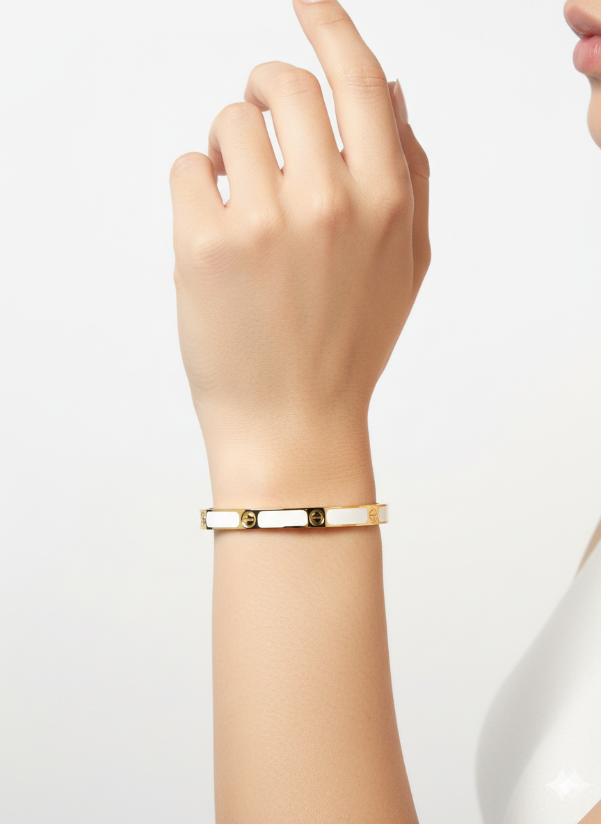 Bangle Fluted Architectural white and gold Bracelet