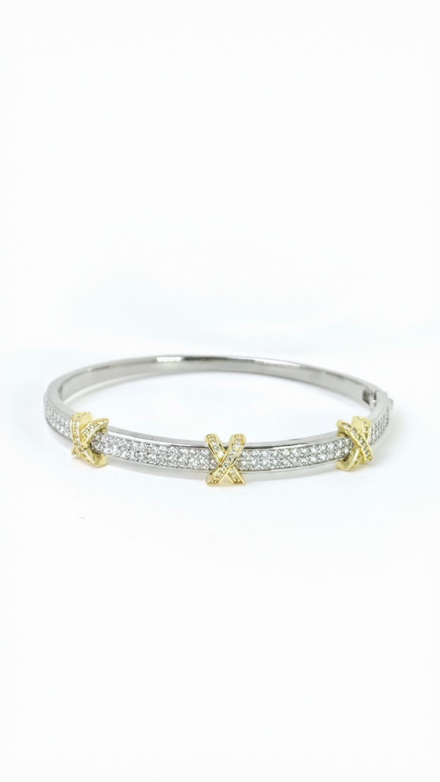Cross-Link Bangle – Silver & Gold Two-Tone Brilliant Statement Cuff