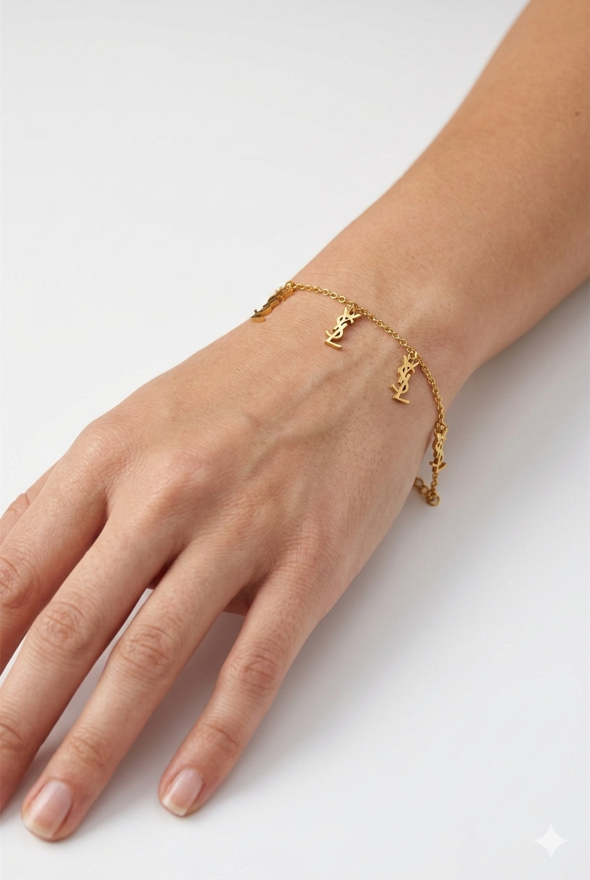 Aura Monogram Charm Bracelet – Multi-Charm Dainty Chain