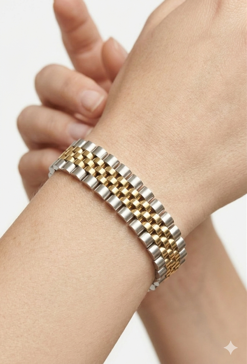 Regent Two-Tone Jubilee Bracelet – Polished Gold & Silver Multi-Link Chain