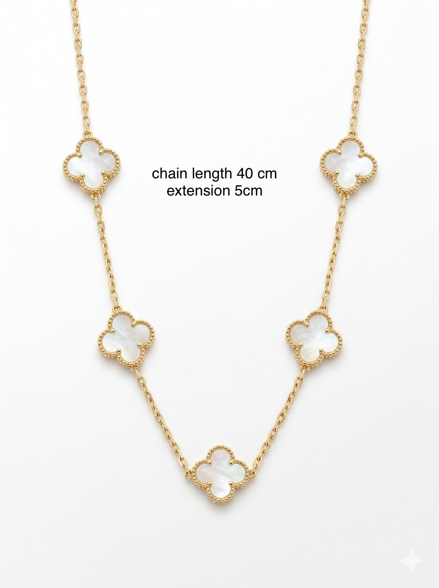 White Clover Station Necklace– Gold Mother-of-Pearl Style Petite Motif