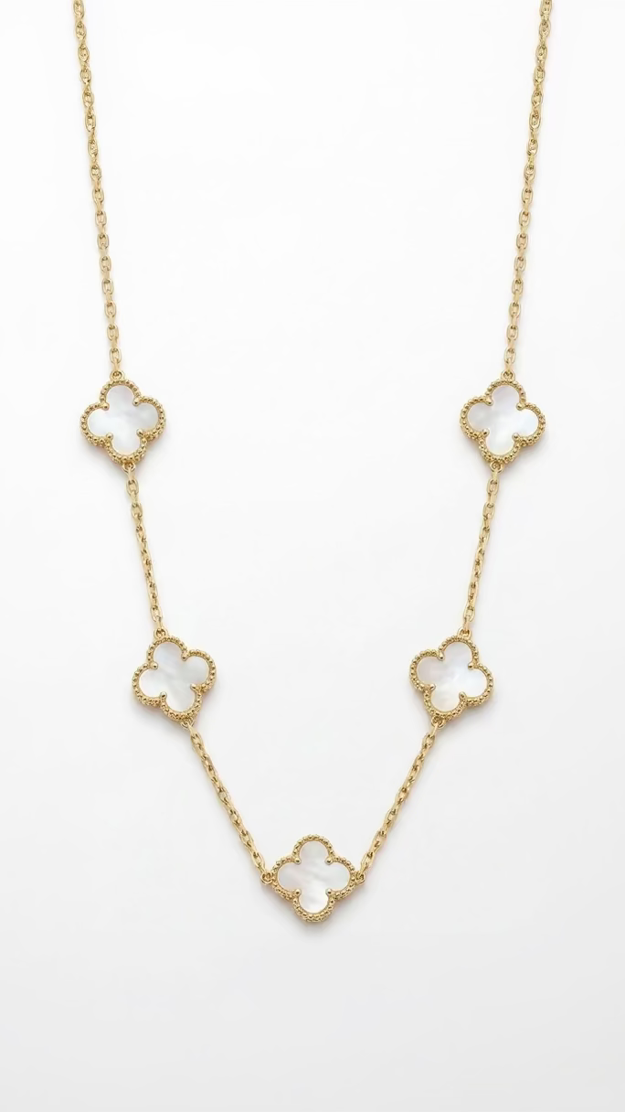 White Clover Station Necklace– Gold Mother-of-Pearl Style Petite Motif