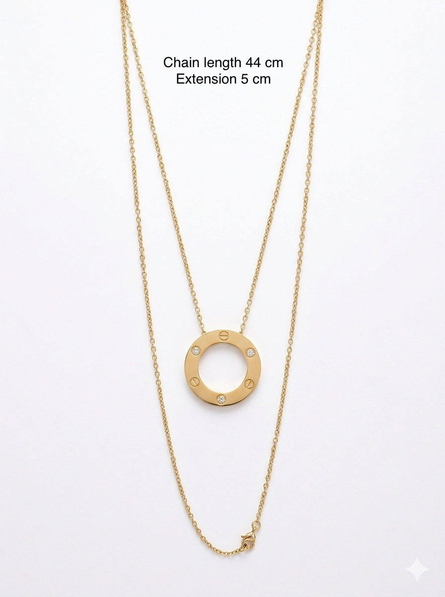 Gold Eternity Circle Necklace –  Crystal Inset Pendant