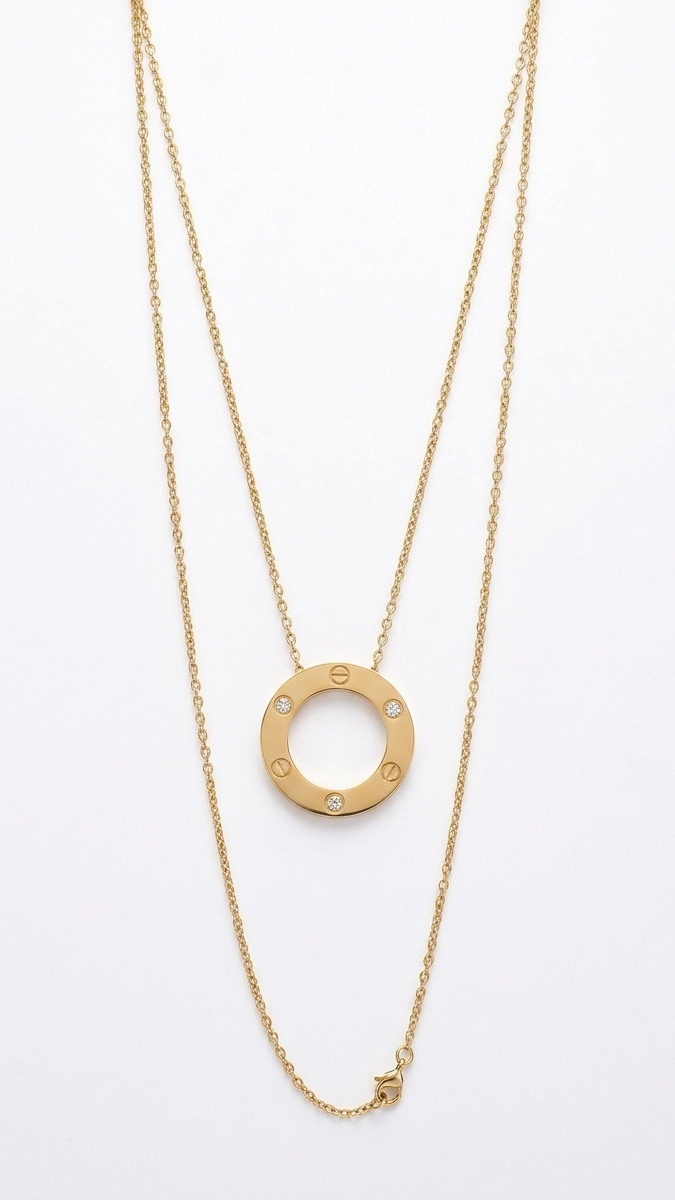 Gold Eternity Circle Necklace –  Crystal Inset Pendant