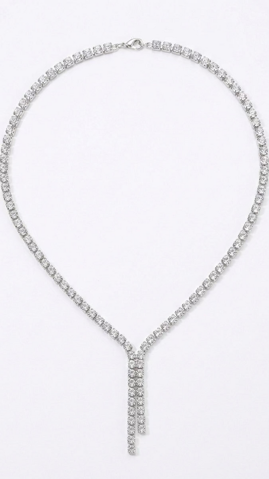 Lustre Drop Tennis Y-Necklace – Sparkling Silver palted