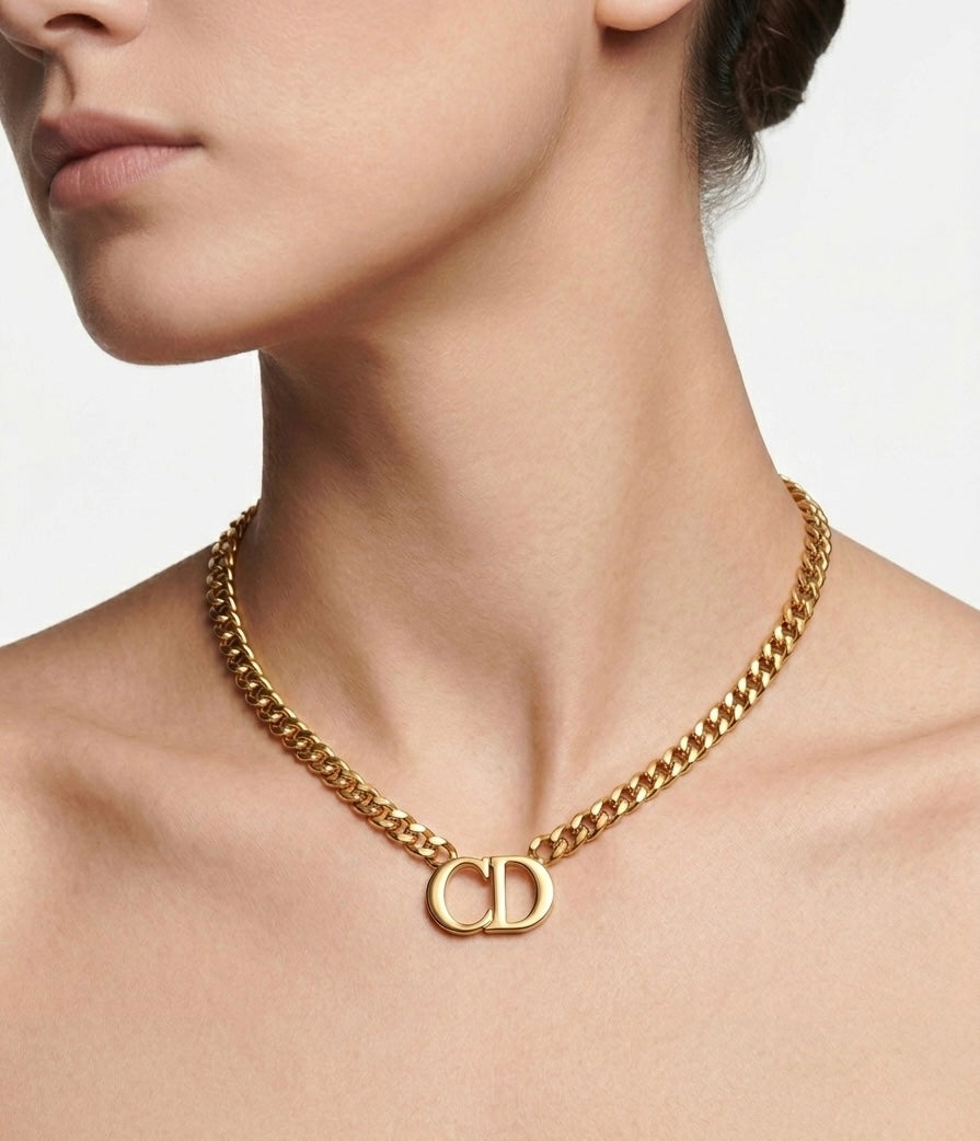 Monogram Curb Chain Necklace – Bold Gold Statement