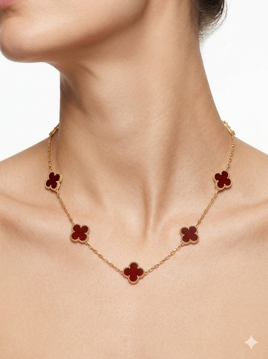 Clover Station Necklace – Gold Four-Leaf Lucky Motif Chain